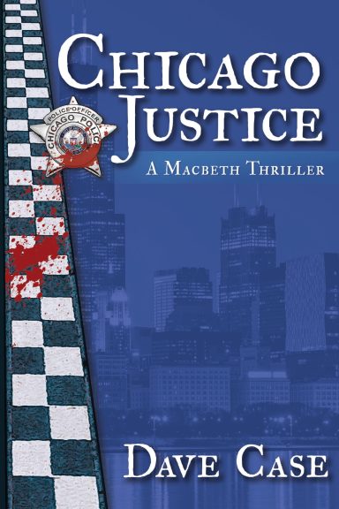 Chicago Justice Book cover featuring a chessboard with bloodstains and a police badge, titled "Chicago Justice."